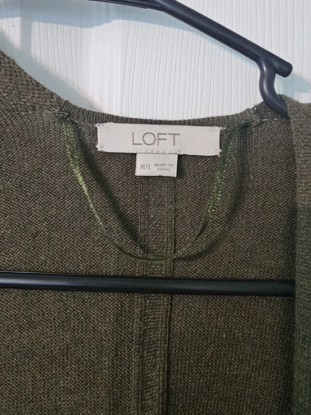 LOFT Olive Open-Front Hooded Knit Cardigan